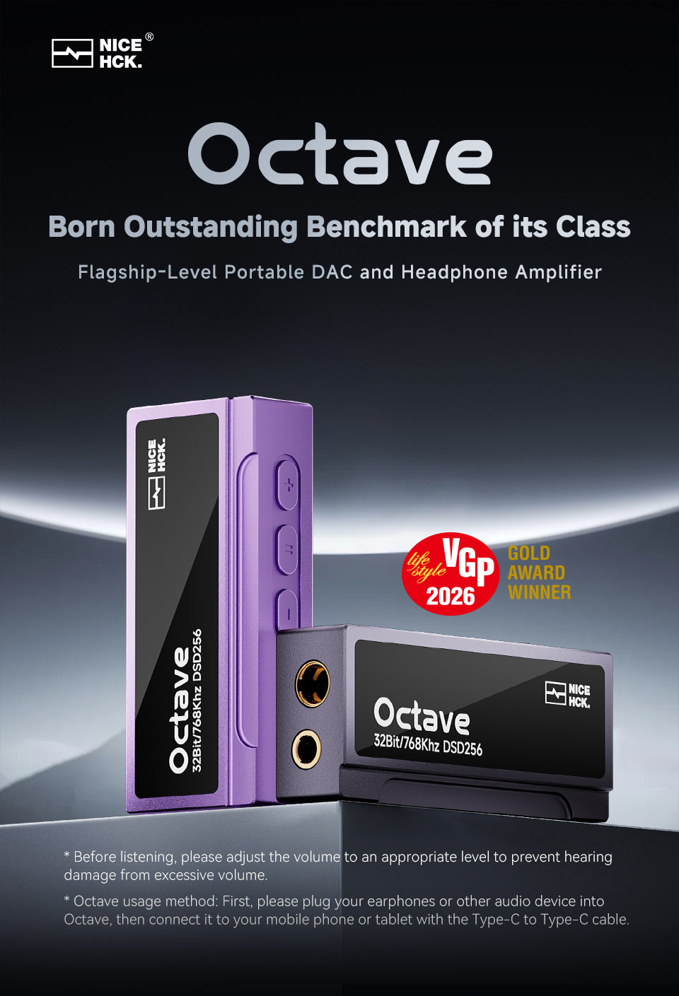NiceHCK Octave, DAC e amplificador de fone portátil, nas cores roxa e grafite