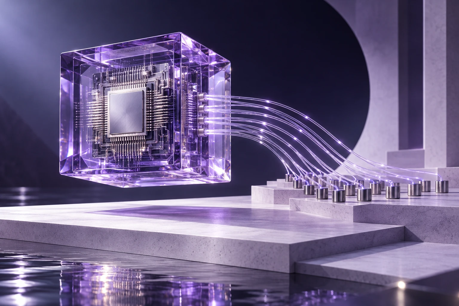 Ilustração conceitual de um chip em vidro violeta