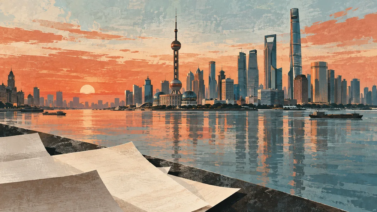 Ilustração do horizonte urbano de Xangai.