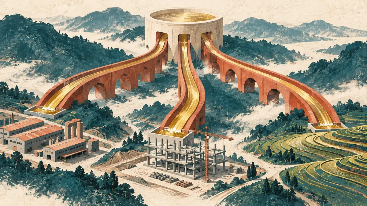 Ilustração editorial sobre: China completa estímulo via crédito dirigido
